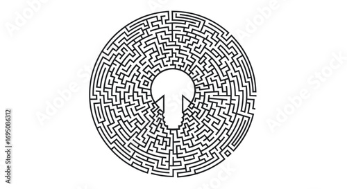 Circular Maze Design Intricate Path Complex Pattern.