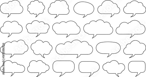 Seamless communication pattern featuring various speech bubble shapes on a white background