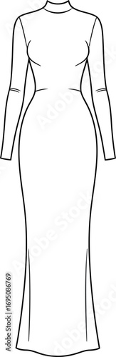 Elegant silhouette of a mock neck long sleeve sheath dress for fashion design illustration