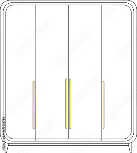 Modern minimalist wardrobe with rounded edges and elongated handles, interior design focus