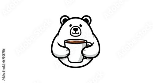 Charming polar bear enjoying a warm cup of coffee a cute illustration.