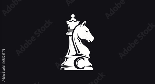 Elegant Chess Piece Combination: Queen and Knight Silhouette.