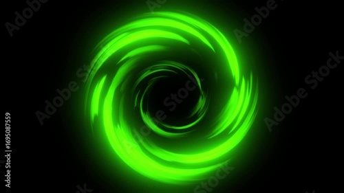 Abstract Space Tunnel Green Energy Vortex Flow Black Hole Glow Portal Circle Rotation Seamless Loop 4K Animation