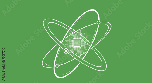 Abstract representation of an atom with orbiting electrons and a central nucleus.
