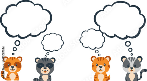 Cartoon animals thinking with speech bubbles, perfect for educational or creative projects and
