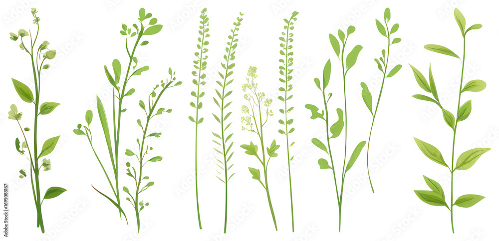 Obraz premium PNG Illustrated green botanical herbs, element set on transparent background
