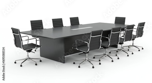 Modern conference room table and chairs in an office setting