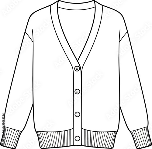 Minimalist cardigan outline, stylish sweater sketch for fashion design and illustrations perfect