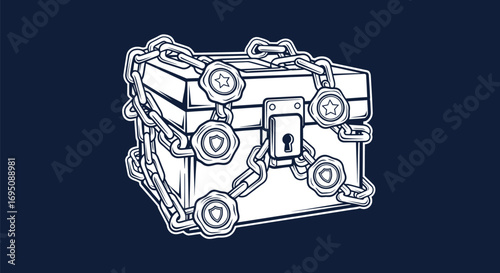 Chained Treasure Chest Illustration: Secure and Mysterious.