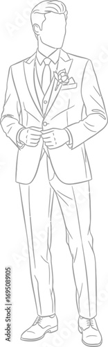 Elegantly dressed man illustration in a tailored suit perfect for formal occasion artwork