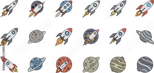 Whimsical cosmos exploration an adventurous journey through space with quirky rocketships