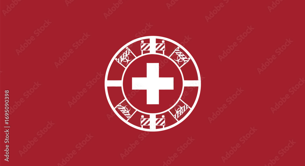 Obraz premium White cross within a circle on a red background a symbol of faith.