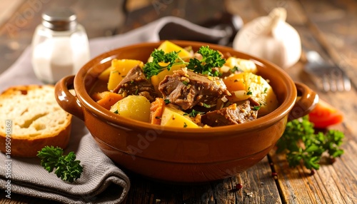 Hearty stew in bowl