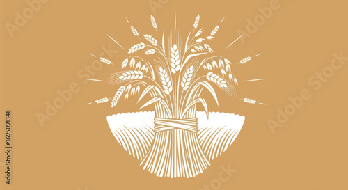 Detailed Illustration of a Harvested Sheaf of Wheat.