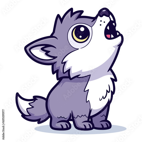 Cute Cartoon Wolf Pup Howling at the Sky