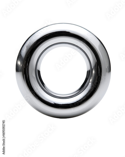 Chrome grommet, close-up, studio shot, black background, craft supply