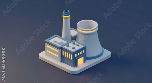 Isometric cartoon factory industrial plant power station manufacturing building vector illustration