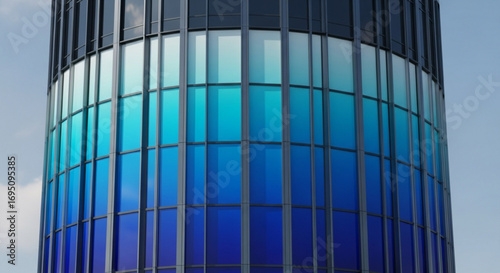 Modern architecture building with blue glass facade and sky view for real estate and construction design