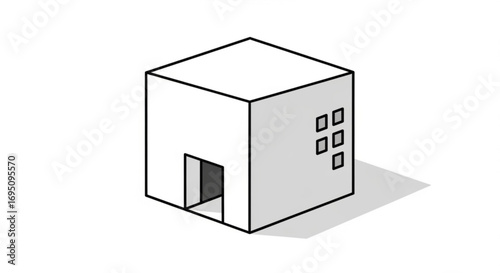 Isometric cube building vector illustration with door and windows for architecture design concept use 3d art