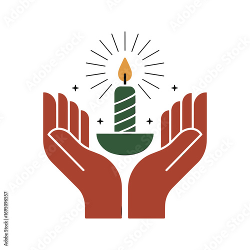Hands Holding Candle Illustration with Spiritual and Serene Atmosphere