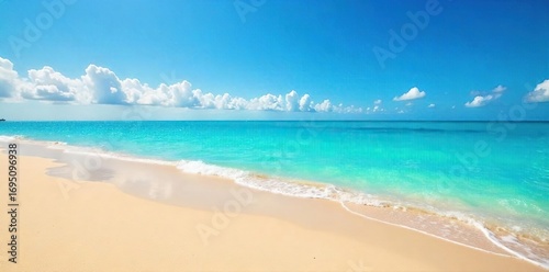 Golden sand meets turquoise ocean under a vibrant blue sky Perfect for summer vacation imagery, travel brochures, and relaxation themes , summer, sand dune, sea