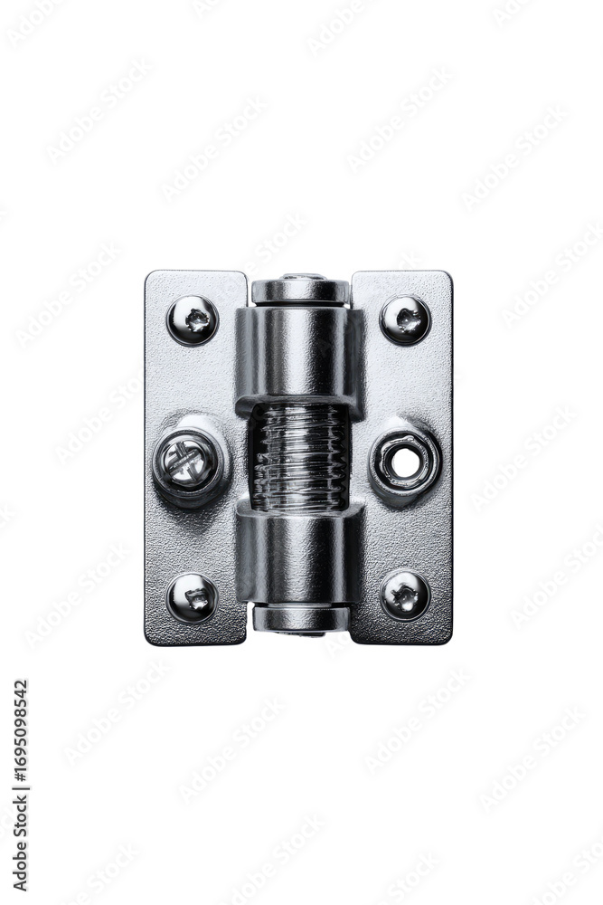Fototapeta premium Close-up of a metallic hinge, rectangular, with screws, and a mechanism