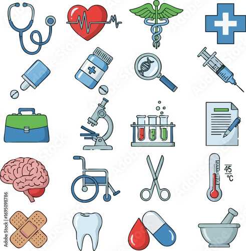 Create Medical icon vector set. Collection infographic of healthcare and medicine symbol illustration.