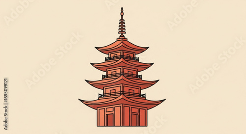 Illustration of a traditional japanese pagoda with five tiers, showcasing its unique architecture and cultural significance