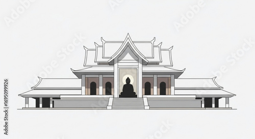 Illustration of a buddhist temple with a statue of buddha for religious and cultural purposes