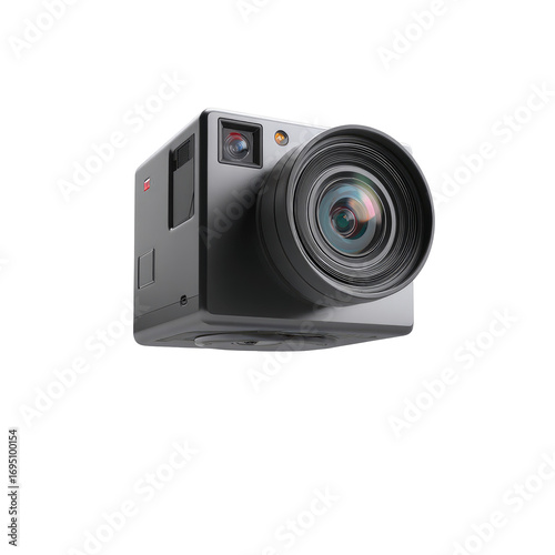 Gray square action camera with large lens