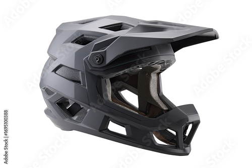 Dark gray,  protective bicycle helmet,  profile view.  Features ventilation and  protective shell