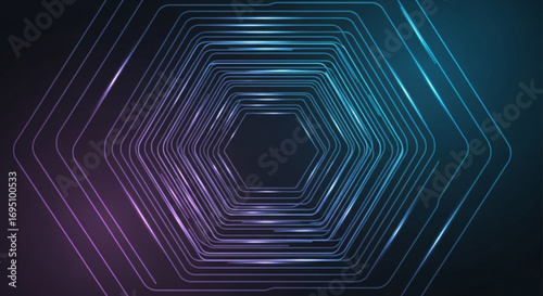 Neon hexagon tunnel creates a futuristic and immersive experience with its vibrant colors and geometric design