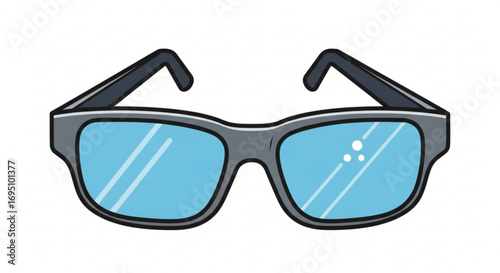 Illustration of gray framed glasses with blue lenses, a stylish accessory for vision correction