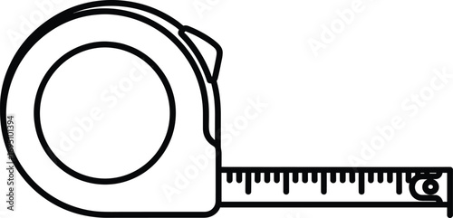 Vector illustration of a tape measure in flat outline style, ideal for construction, measurement tools, carpentry, DIY, and industrial design concepts.