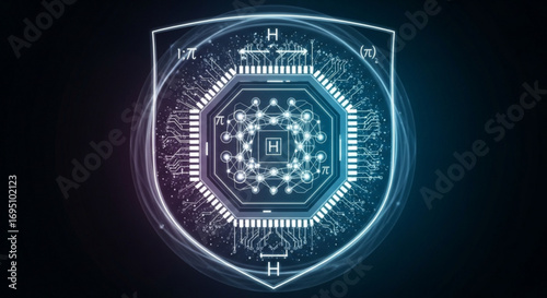 Cyber security shield with circuit board pattern offers protection against digital threats and data breaches