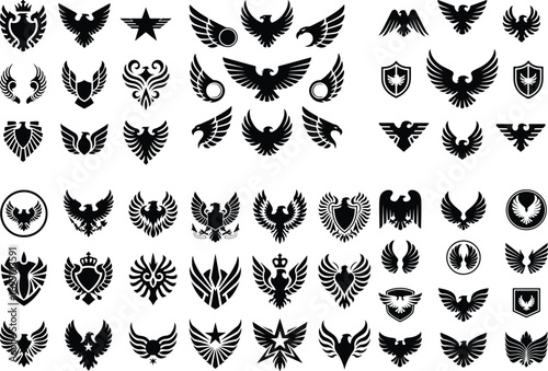 Eagle Wings Emblem Icon Silhouette Set Powerful Eagle Wings Vector Collection