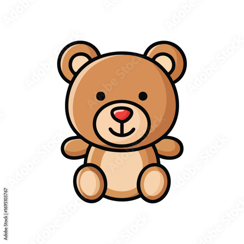 Adorable Plush Bear Cartoon. This sweet brown cuddly animal embodies childhood innocence and warmth. A friendly toy design perfect for children's themes or comforting visuals.