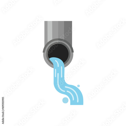 Water Pipe Flowing Stream Icon. Depicts a conduit with aqua liquid cascading from its opening, symbolizing fluid management and urban infrastructure. Ideal for themes of plumbing, waste, or.
