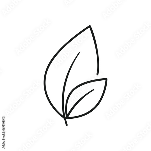 Elegant Minimal Leaf Icon. Clean vector illustration of organic botanical shapes on a dark canvas. Conveys concepts of purity, growth, and environmental sustainability.
