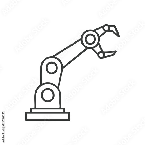 Industrial Robotic Arm Graphic. A minimalist depiction of a mechanical manipulator, symbolizing advanced manufacturing, streamlined processes, and future innovation.