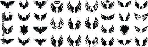 Eagle Wings Emblem Icon Silhouette Set Powerful Eagle Wings Vector Collection