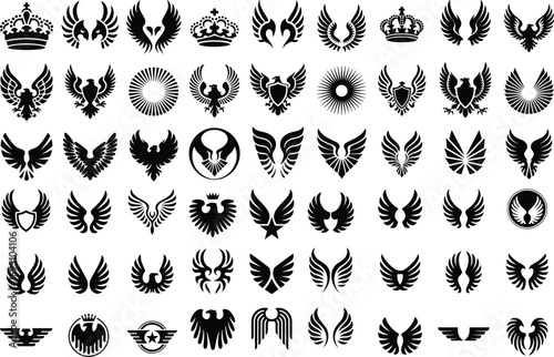 Eagle Wings Emblem Icon Silhouette Set Powerful Eagle Wings Vector Collection