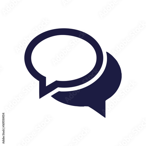 Modern Digital Conversation Bubbles. Stylized overlapping dialogue boxes, one bright, one deep blue, symbolizing contemporary online interaction and engaging discourse on a dark backdrop.