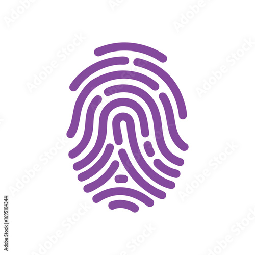 Purple Fingerprint Biometric Scan. Vibrant violet thumbprint symbolizes secure access and personal identification. Represents digital privacy, advanced tech, and individual authentication.