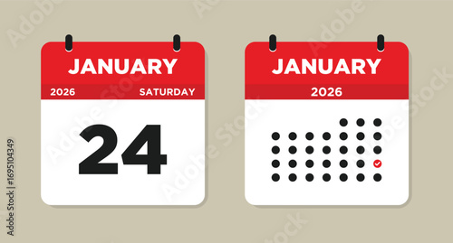 January 24 2026 Calendar Vector Illustration. 24 January calendar page. event reminder illustration. Day calendar with date January 24. Week Starts on Sunday. Checklist day calendar.