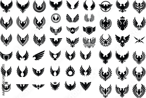 Eagle Wings Emblem Icon Silhouette Set Powerful Eagle Wings Vector Collection