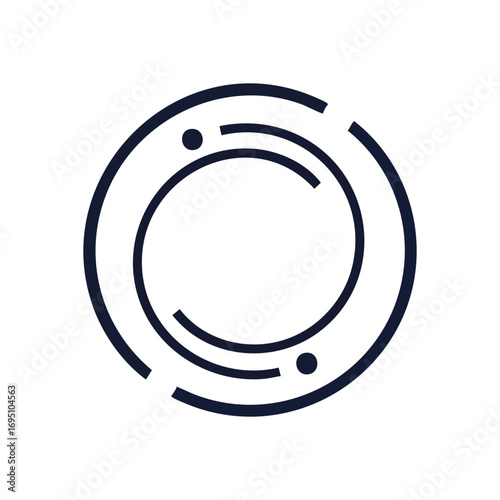 Dynamic Abstract Circular Pattern. Sleek geometric design symbolizing technological innovation and interconnected data flow. A minimalist graphic with dark lines and subtle points.