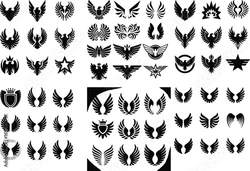 Eagle Wings Emblem Icon Silhouette Set Powerful Eagle Wings Vector Collection