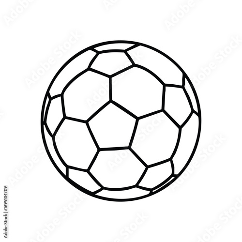 Classic Soccer Ball Outline. A clean, high-contrast black and white rendering of a traditional sports sphere, representing play, unity, and competition.