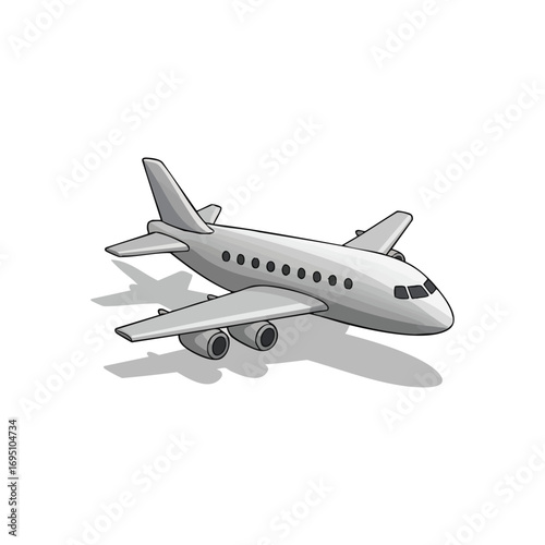 Private Jet Flying Vector Illustration. Sleek grey corporate aircraft, ready for executive voyages. Represents speed, luxury, global travel, and efficiency for modern business.